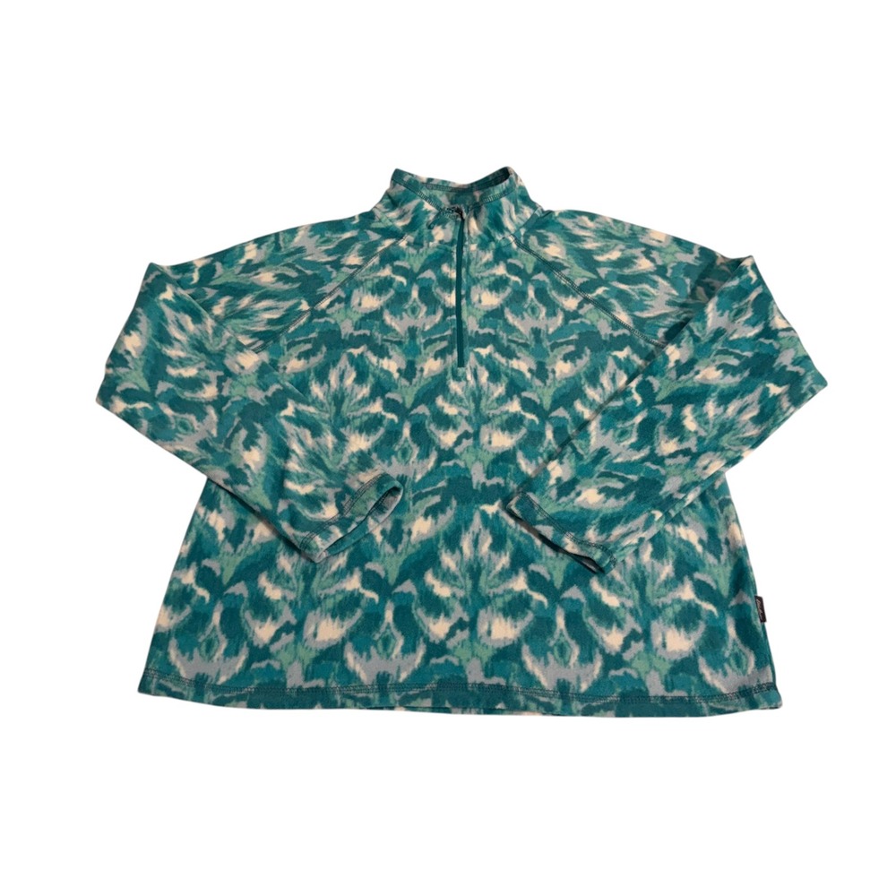 Eddie Bauer Womens Teal Green Ikat Fleece Quarter Zip Pullover Sweater Medium